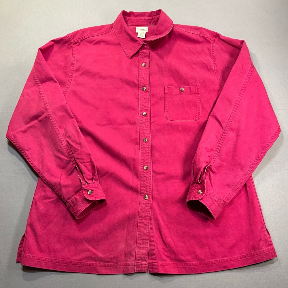 LL Bean Twill Button-Up Tencel/Cotton Blend Shirt Jacket, Pink-Red- Womens XL
